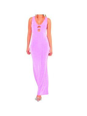 KikiRiki Sleeveless Cutout Plunging Neckline Maxi Dress Pink Size Medium NWT